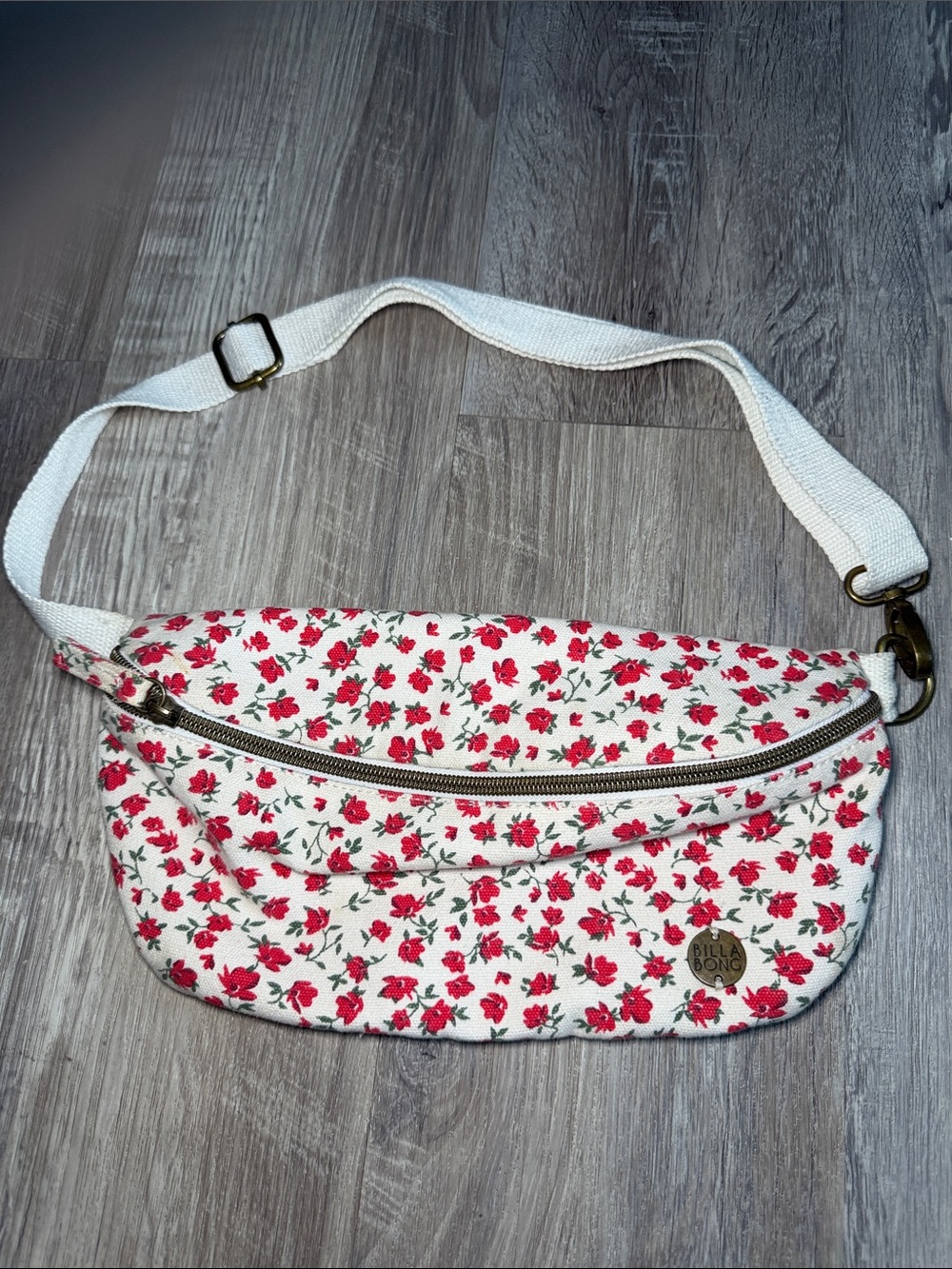 Billabong cream and red floral print fanny pack/belt bag